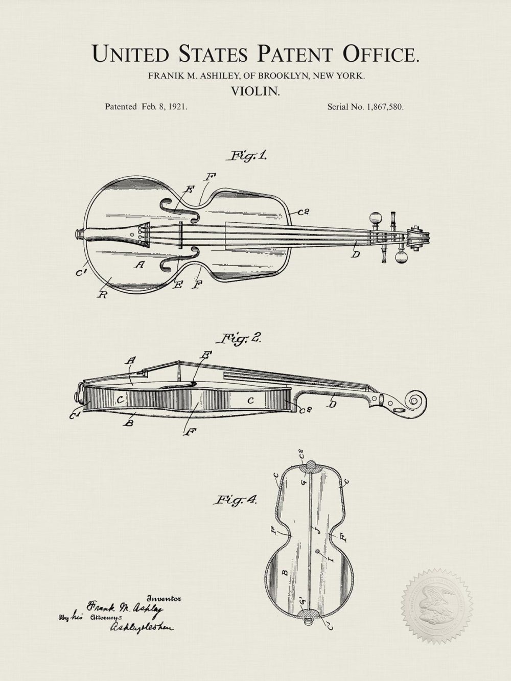 Music / Hip Hop / Instruments | Cello Design | 1921 Patent Print Music / Hip Hop / Instruments Antique