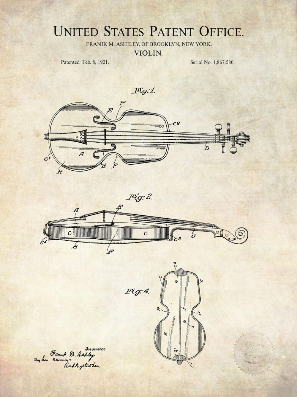 Music / Hip Hop / Instruments | Cello Design | 1921 Patent Print Music / Hip Hop / Instruments Antique