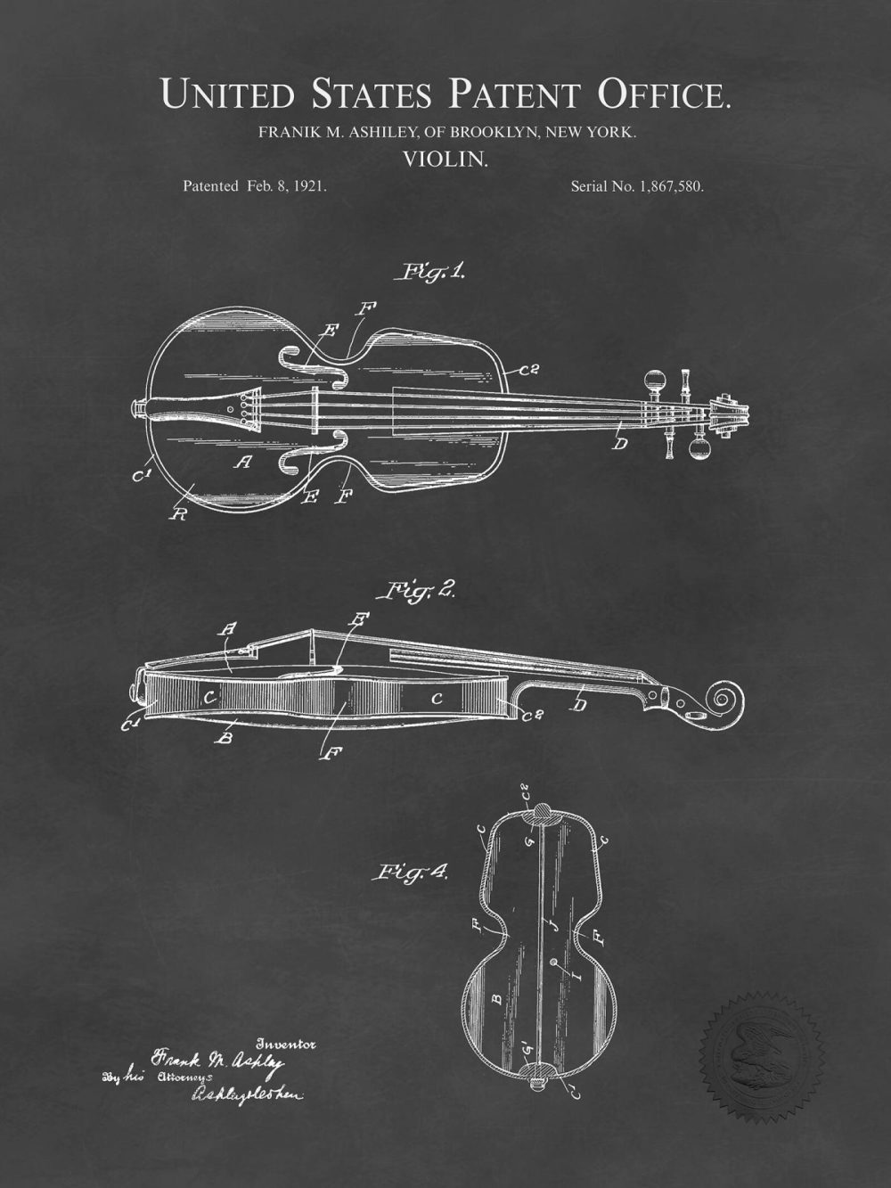 Music / Hip Hop / Instruments | Cello Design | 1921 Patent Print Music / Hip Hop / Instruments Antique