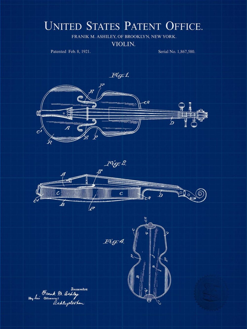 Music / Hip Hop / Instruments | Cello Design | 1921 Patent Print Music / Hip Hop / Instruments Antique