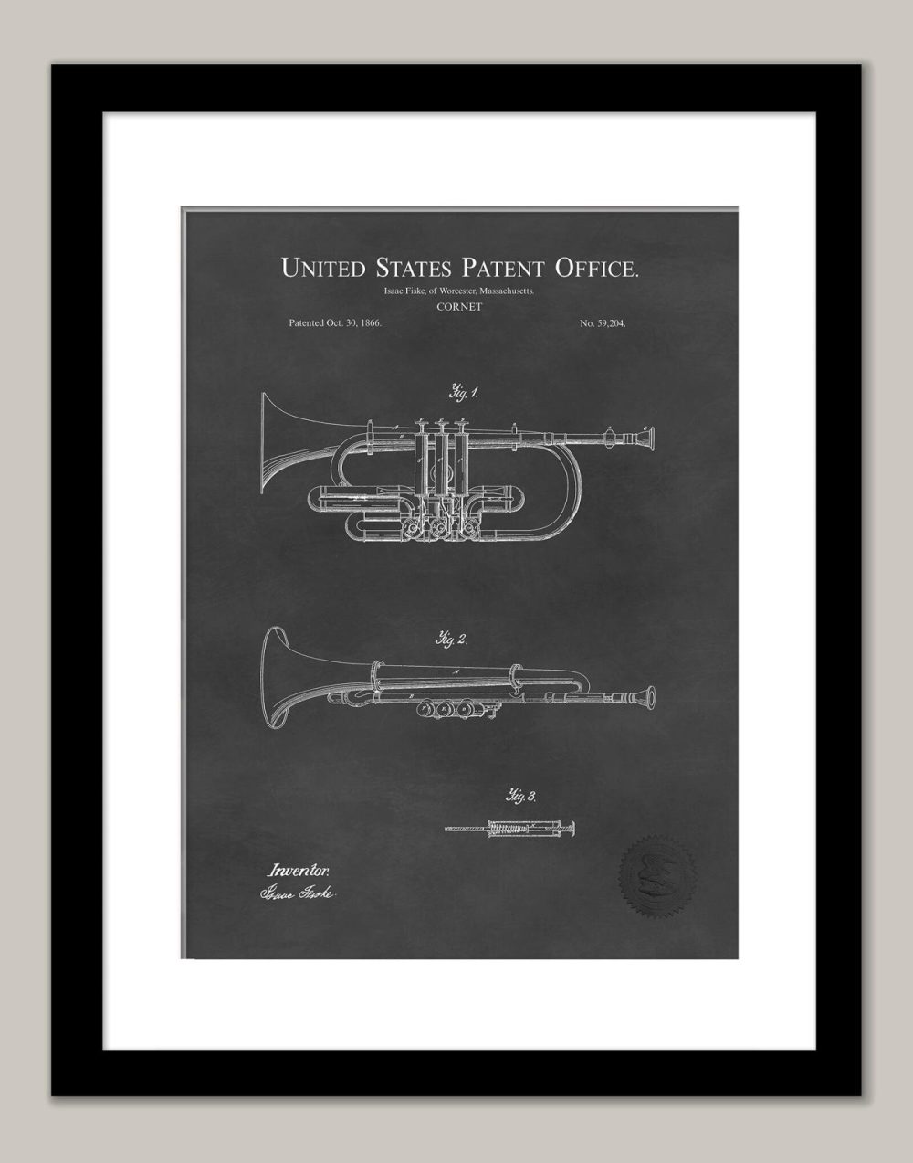 Music / Hip Hop / Instruments | Cornet Design | 1866 Patent Print Music / Hip Hop / Instruments Antique