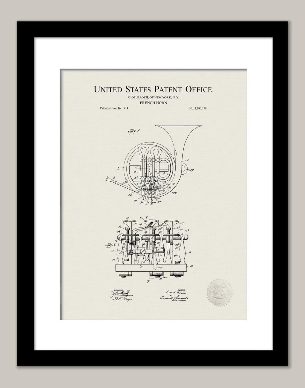 Music / Hip Hop / Instruments | French Horn | 1914 Patent Print Music / Hip Hop / Instruments Antique