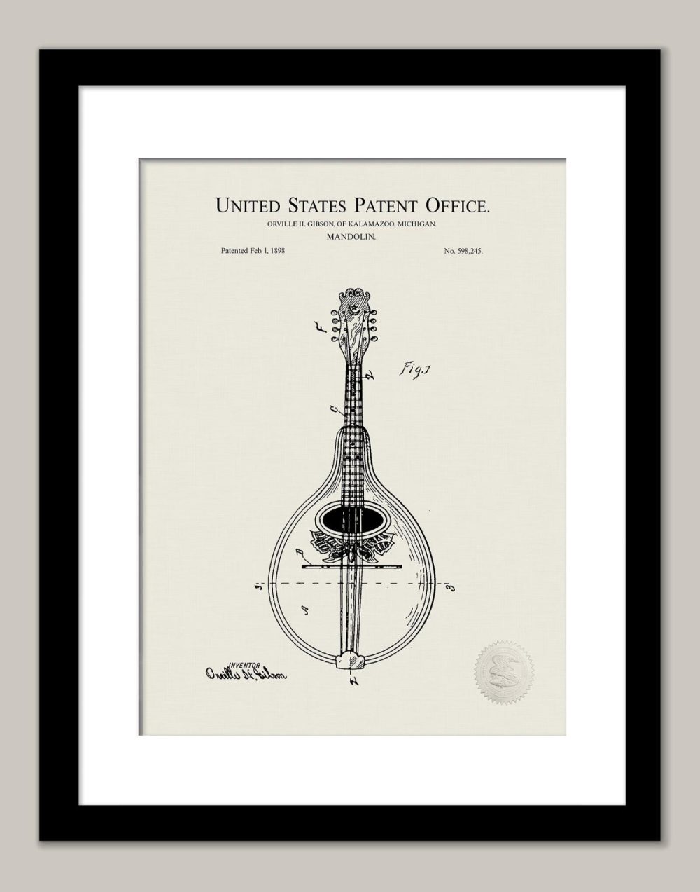 Music / Hip Hop / Instruments | Mandolin Print | 1896 Patent Music / Hip Hop / Instruments Antique