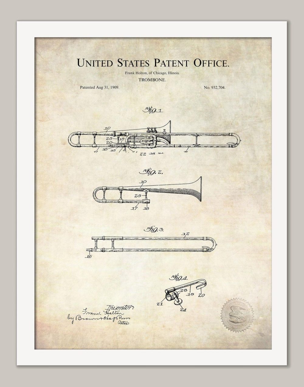 Music / Hip Hop / Instruments | Trombone Print | 1909 Patent Music / Hip Hop / Instruments Antique