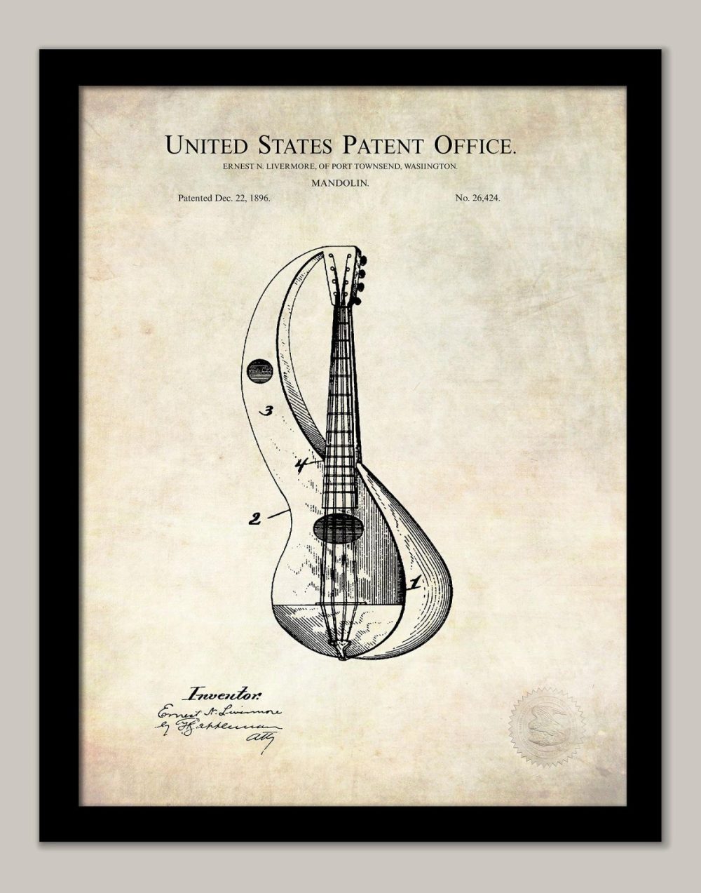 Music / Hip Hop / Instruments | Vintage Mandolin Print | 1896 Patent Music / Hip Hop / Instruments Antique