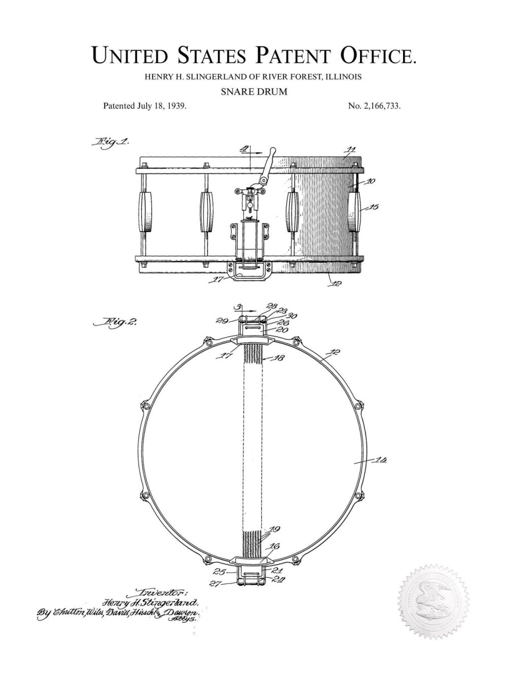 Music / Hip Hop / Instruments | Vintage Snare Drum | 1939 Patent Shop Antique