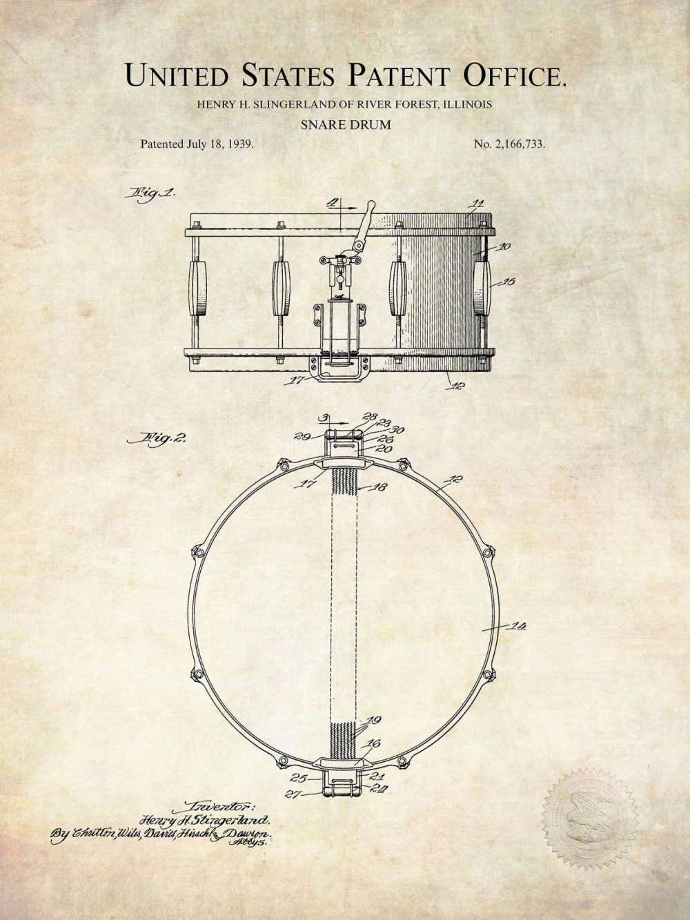 Music / Hip Hop / Instruments | Vintage Snare Drum | 1939 Patent Shop Antique