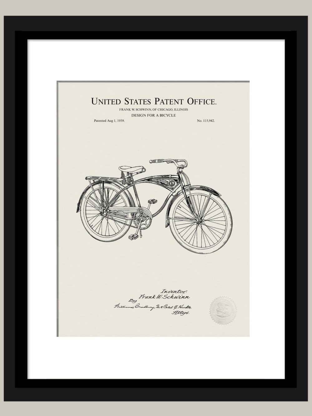 Sports | 1939 Schwinn Bicycle Patent Print Shop Antique