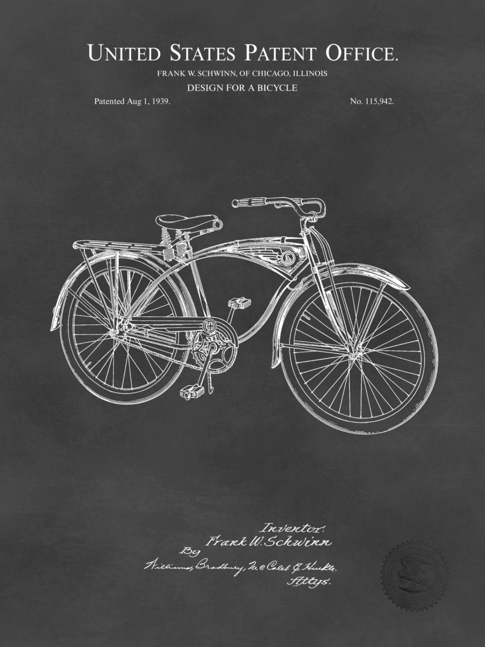 Sports | 1939 Schwinn Bicycle Patent Print Shop Antique