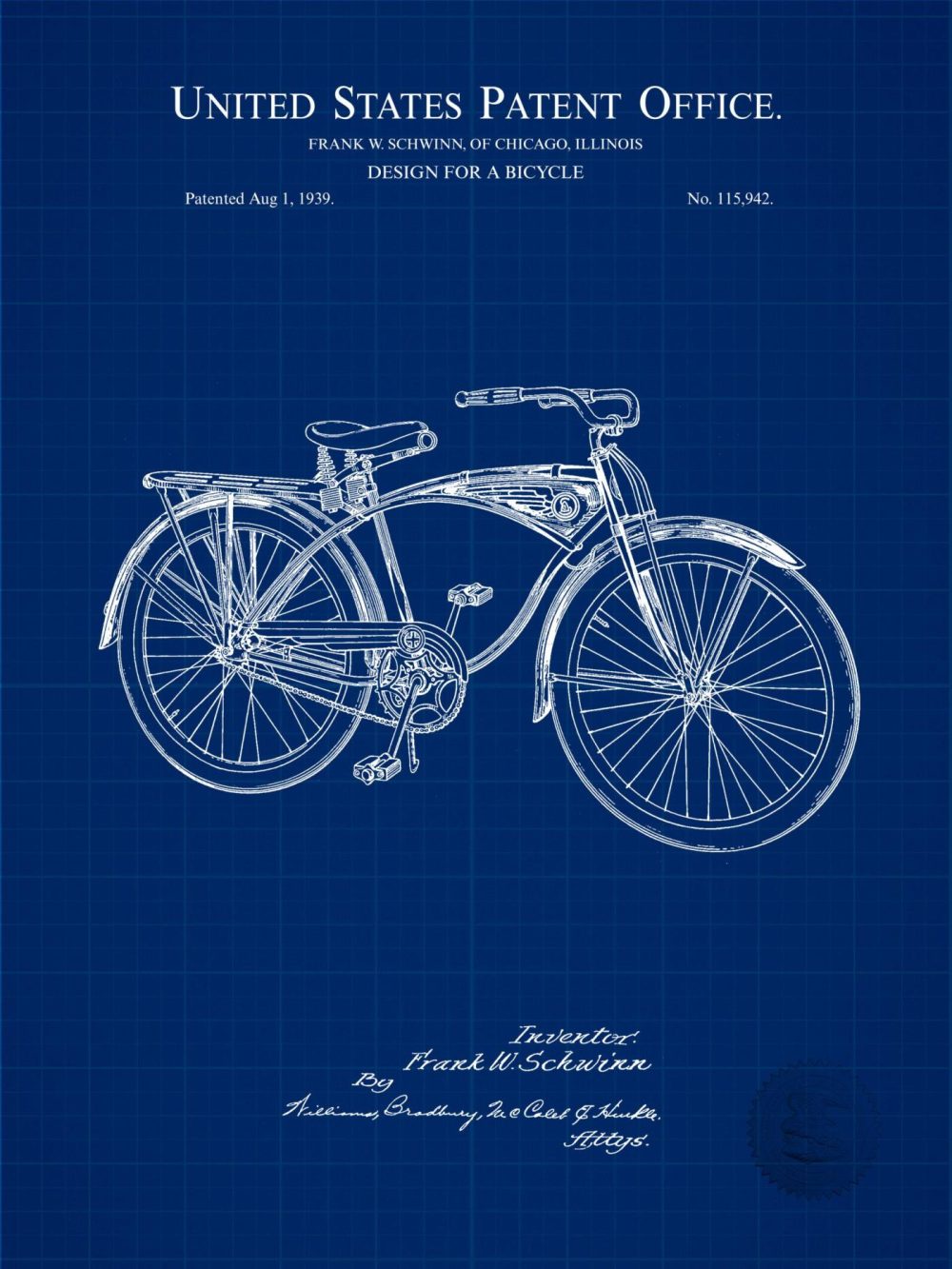 Sports | 1939 Schwinn Bicycle Patent Print Shop Antique