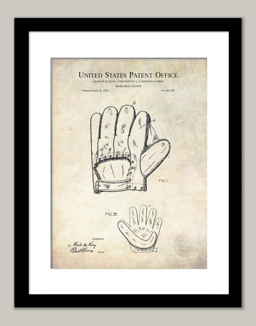 Sports | Baseball Glove | 1920 Patent Print Shop Antique