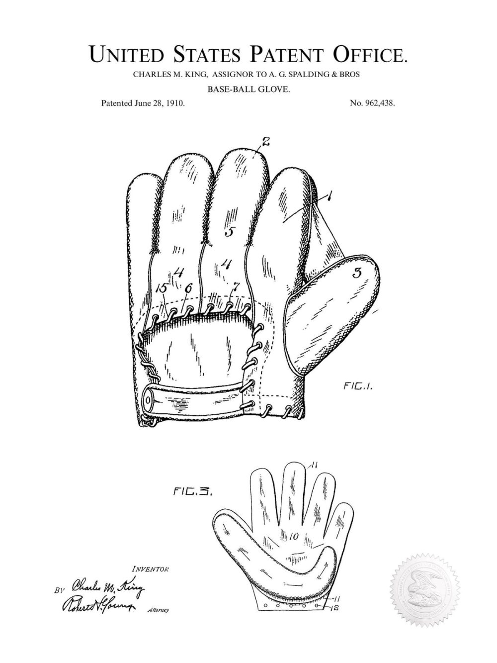 Sports | Baseball Glove | 1920 Patent Print Shop Antique