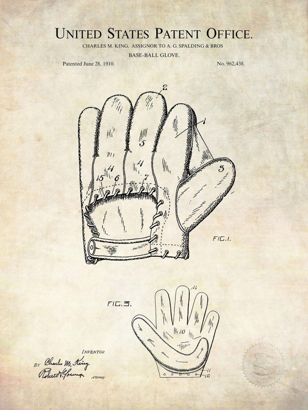 Sports | Baseball Glove | 1920 Patent Print Shop Antique