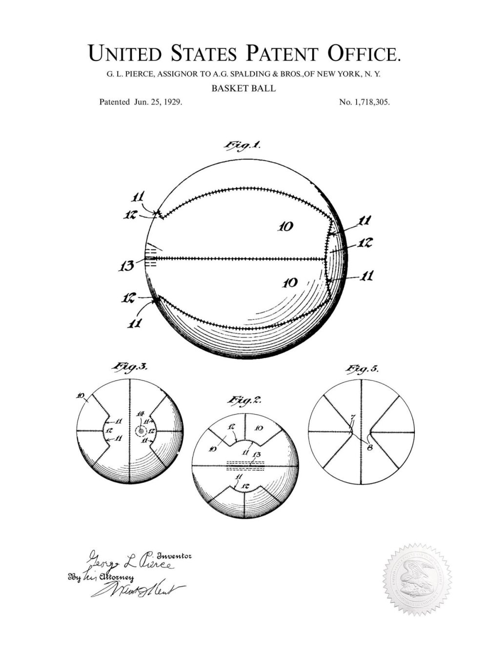 Sports | Basketball Design | 1924 Patent Shop Antique