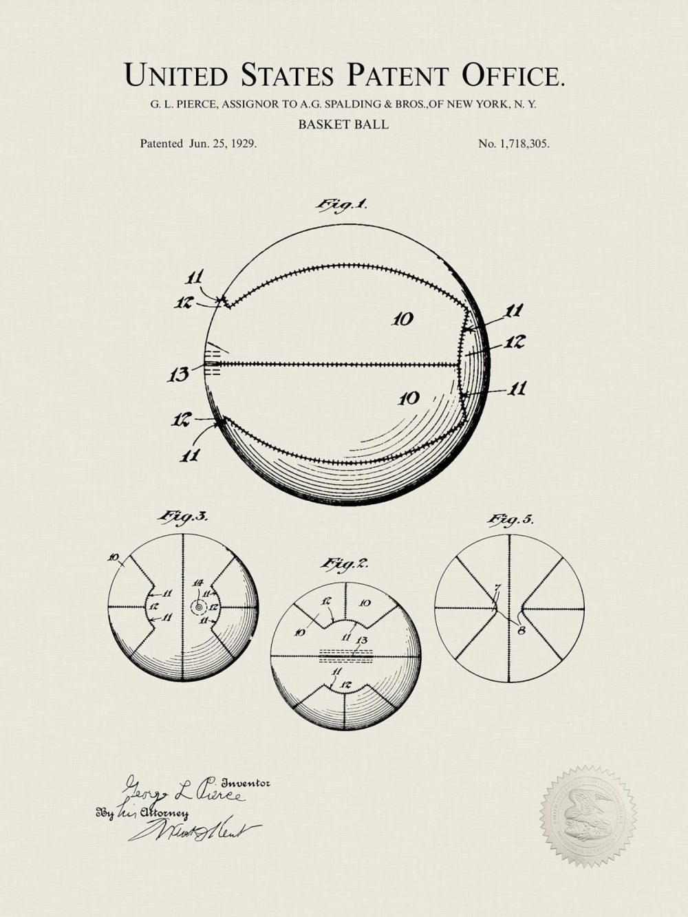 Sports | Basketball Design | 1924 Patent Shop Antique