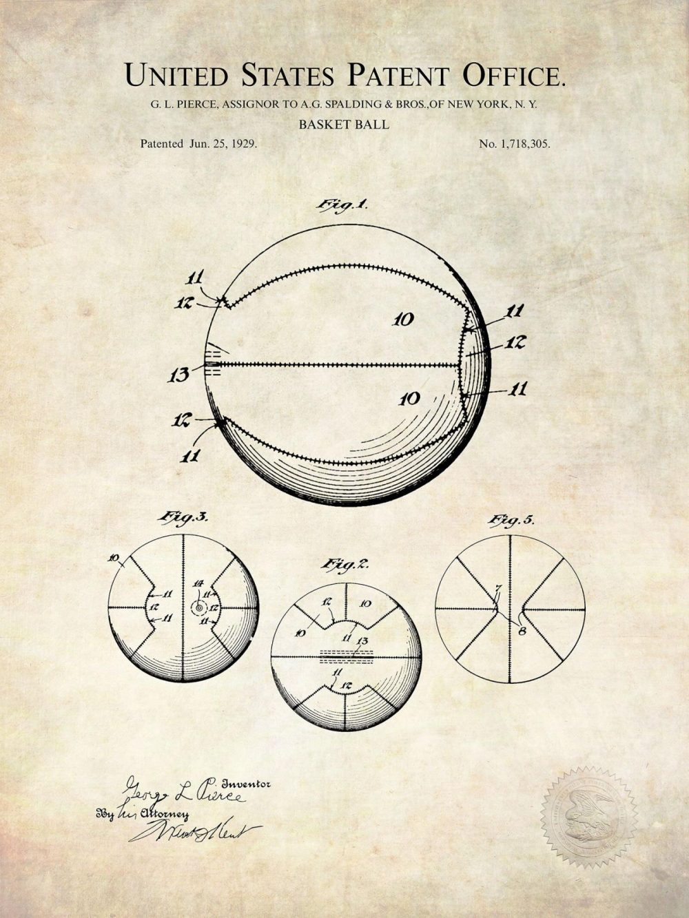 Sports | Basketball Design | 1924 Patent Shop Antique