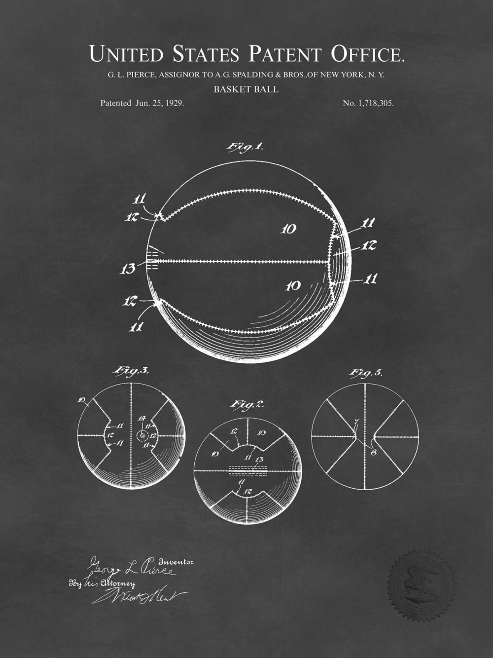 Sports | Basketball Design | 1924 Patent Shop Antique