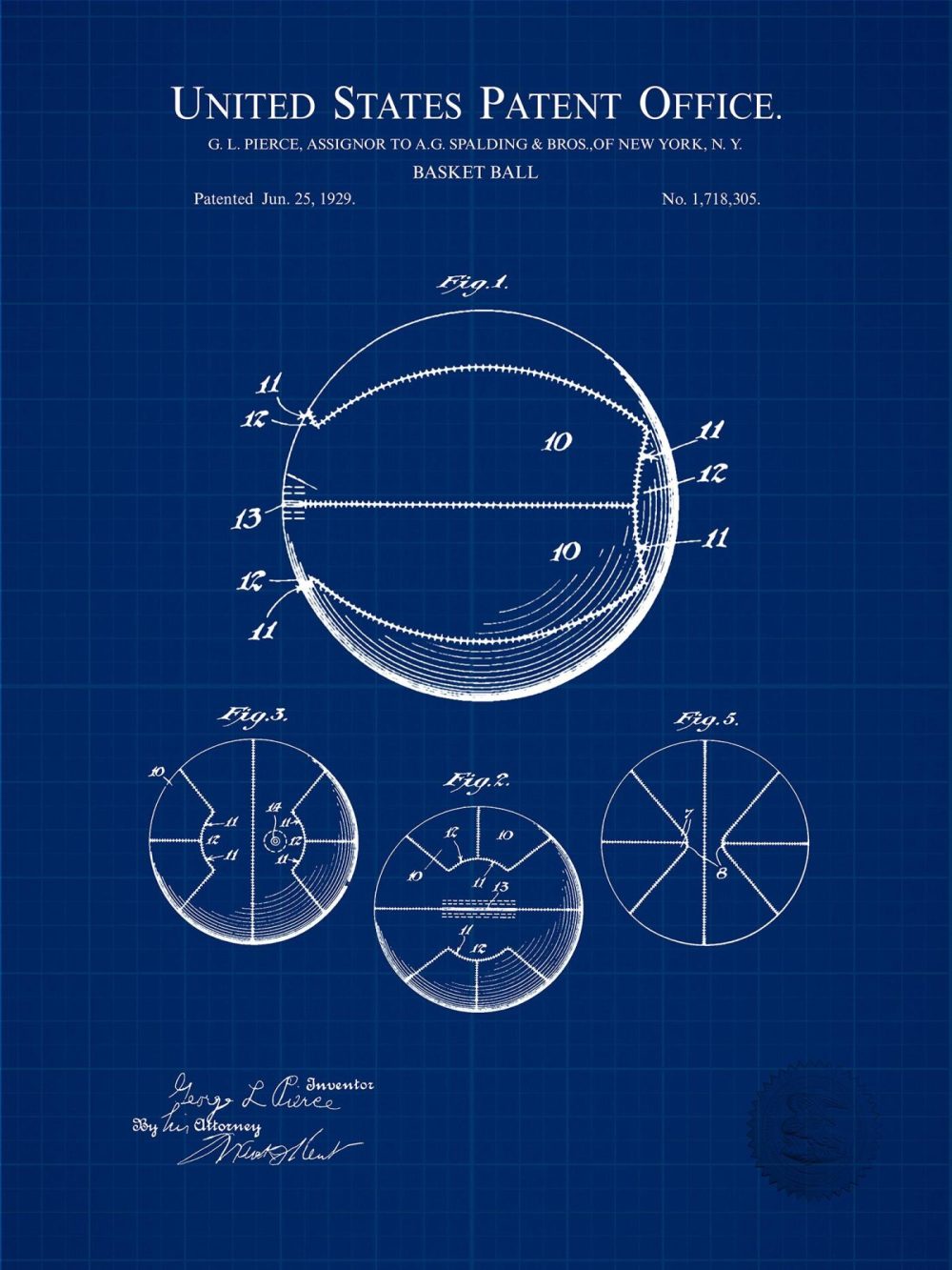 Sports | Basketball Design | 1924 Patent Shop Antique