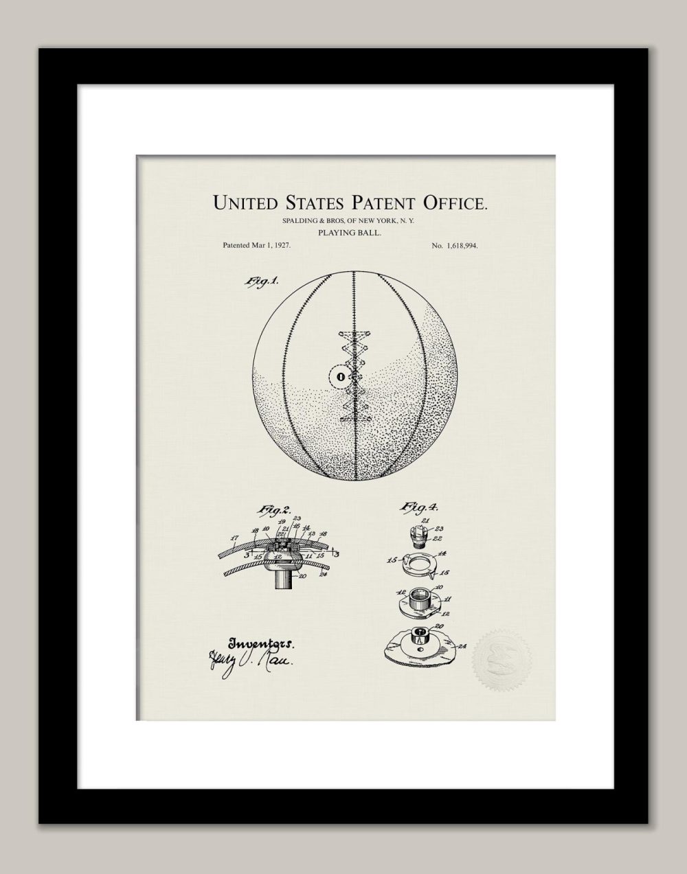 Sports | Basketball Design | 1927 Patent Print Shop Antique