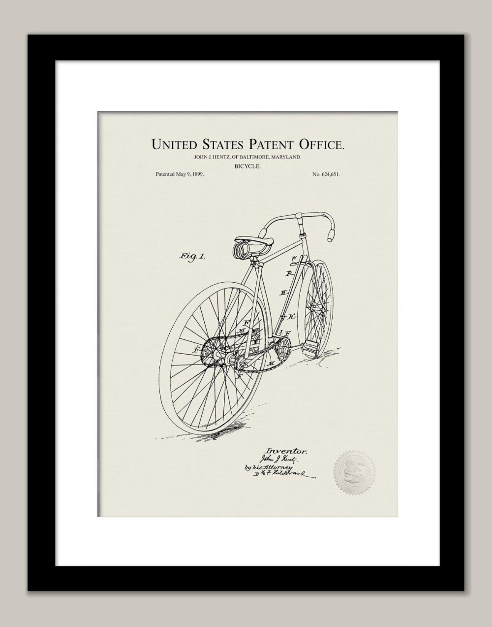 Sports | Bicycle Design | 1899 Patent Print Shop Antique