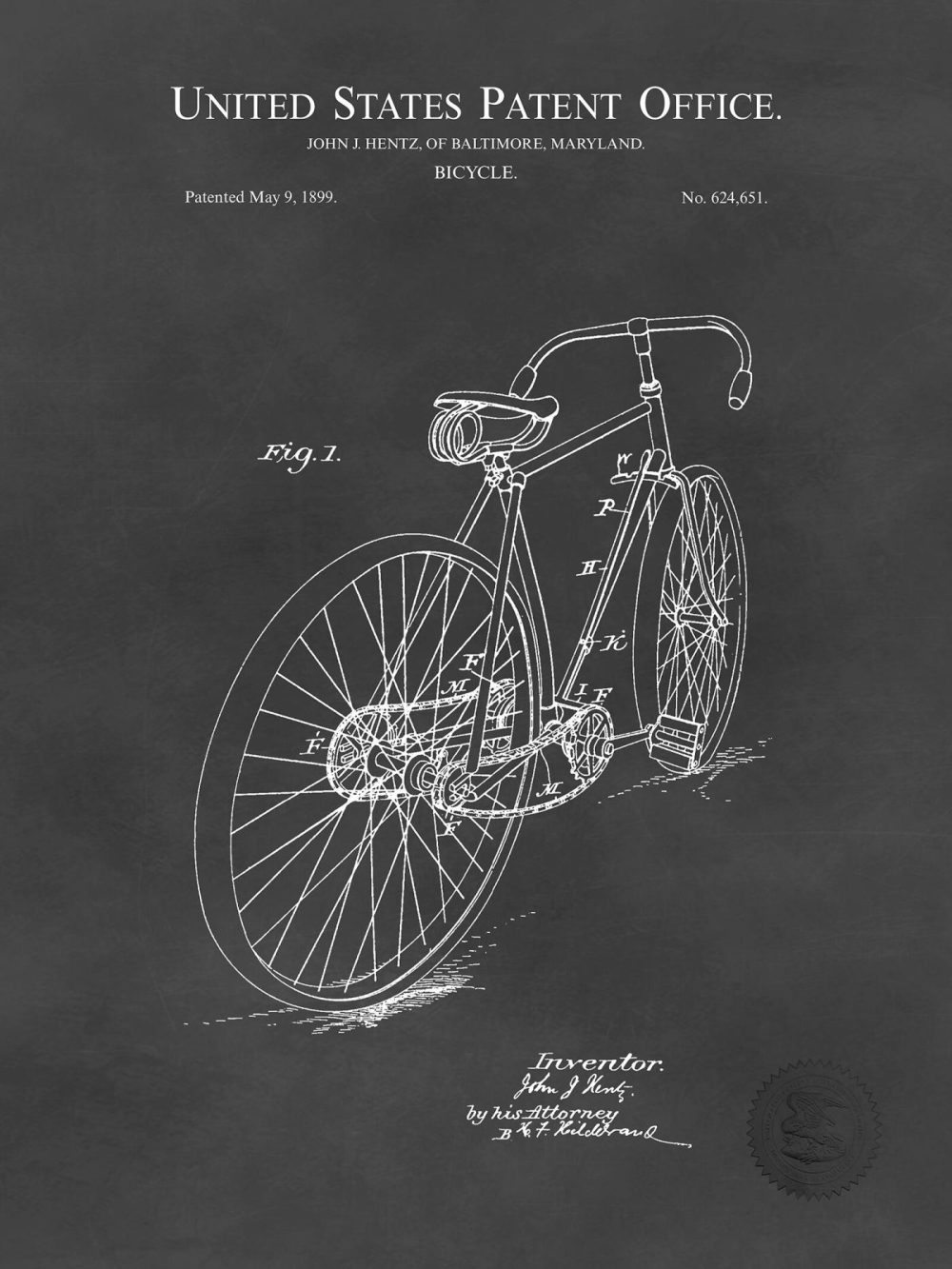 Sports | Bicycle Design | 1899 Patent Print Shop Antique