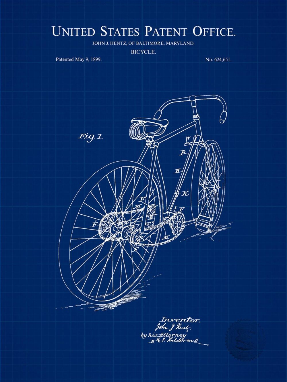 Sports | Bicycle Design | 1899 Patent Print Shop Antique