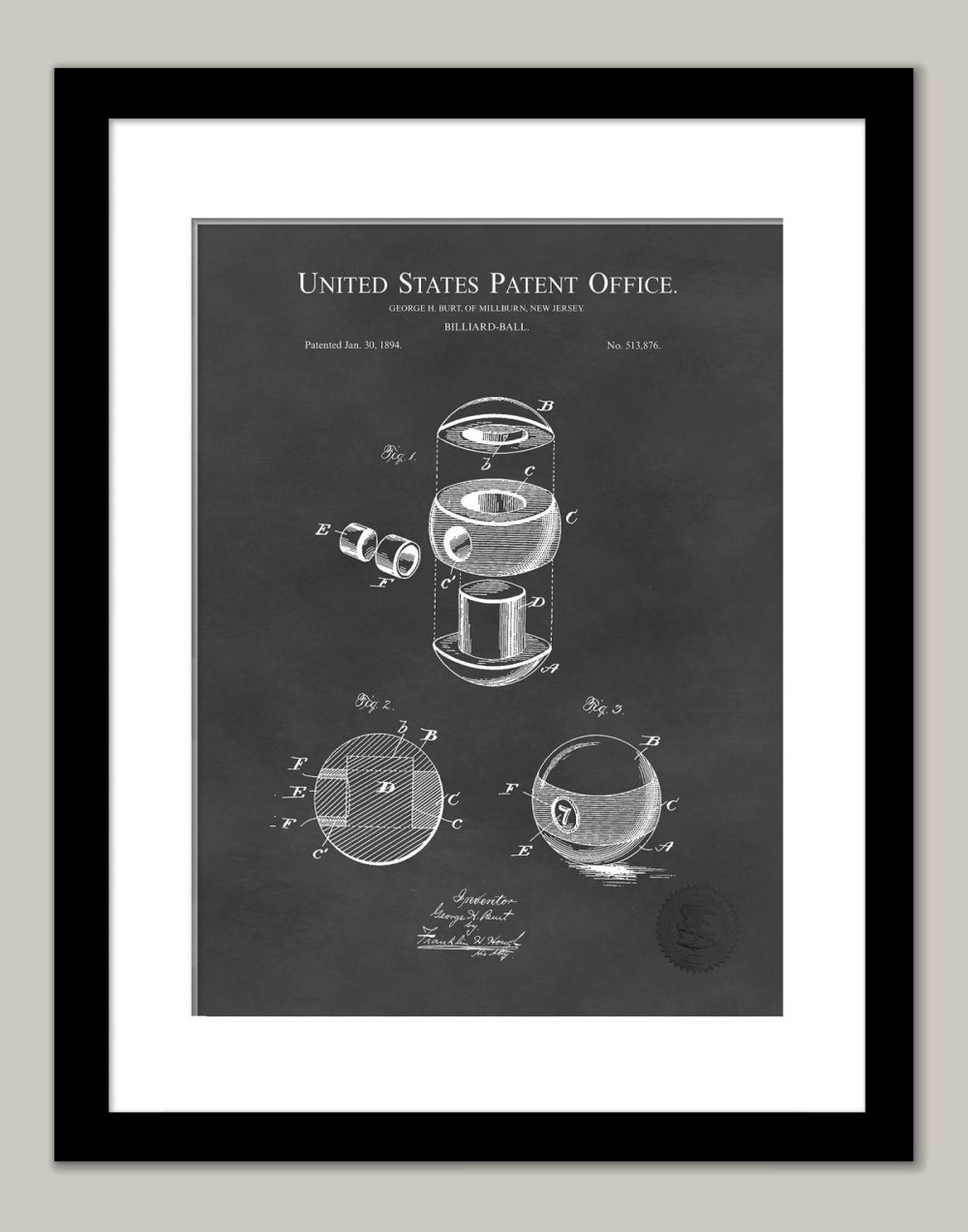 Sports | Billiard Ball Design | 1894 Patent Print Shop Antique