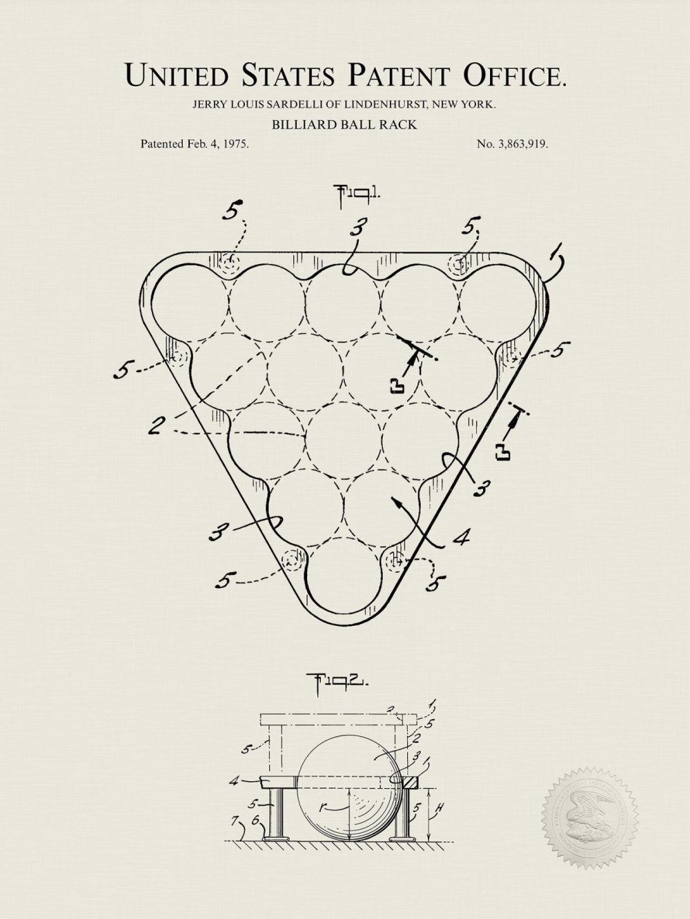 Sports | Billiard Ball Rack | 1975 Patent Print Shop Antique