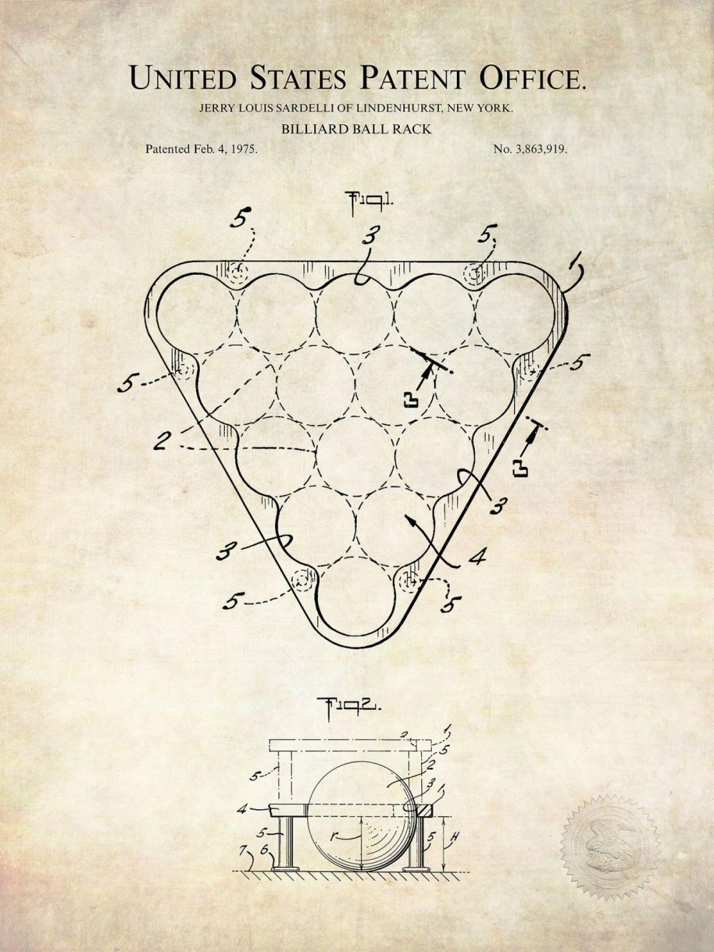 Sports | Billiard Ball Rack | 1975 Patent Print Shop Antique