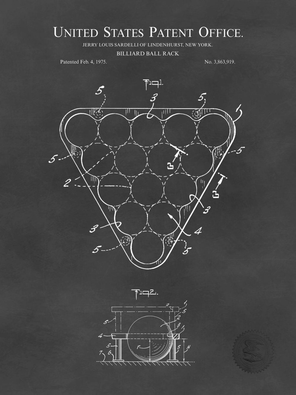 Sports | Billiard Ball Rack | 1975 Patent Print Shop Antique