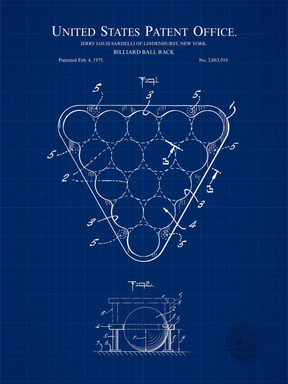 Sports | Billiard Ball Rack | 1975 Patent Print Shop Antique