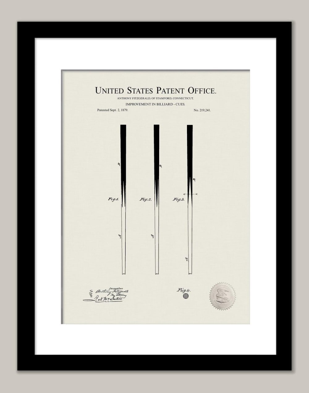 Sports | Billiard Cue Design | 1879 Patent Shop Antique