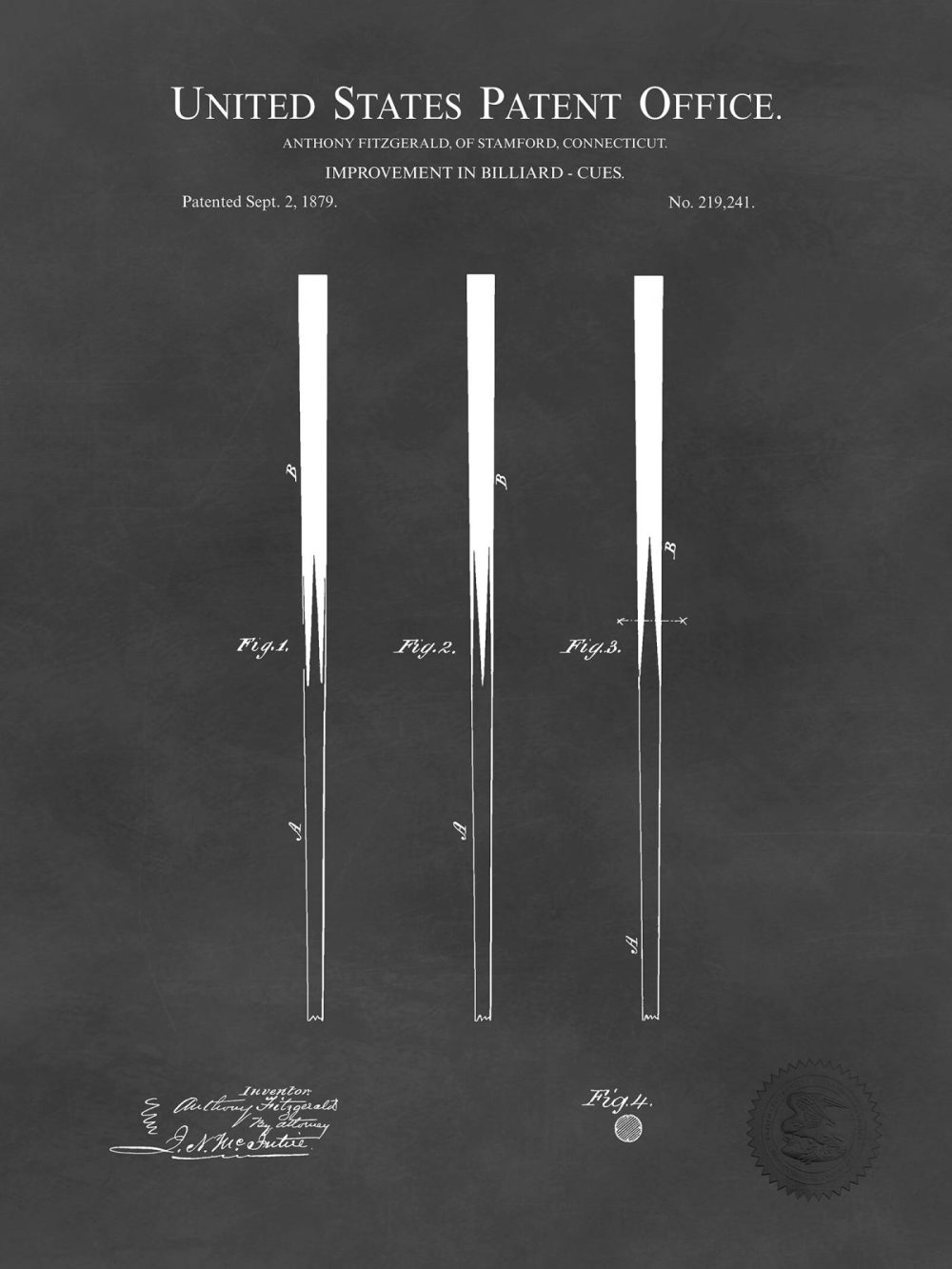 Sports | Billiard Cue Design | 1879 Patent Shop Antique