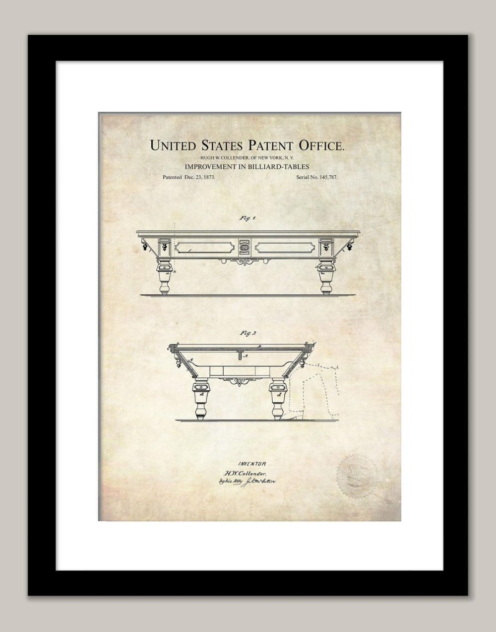 Sports | Billiard Table | 1873 Patent Print Shop Antique