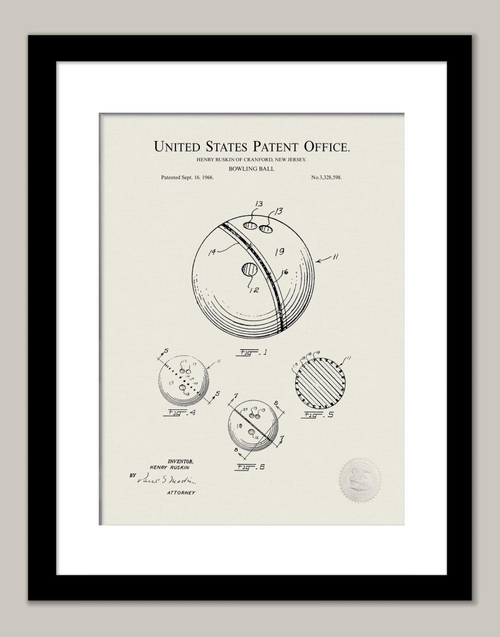 Sports | Bowling Ball | 1967 Patent Print Shop Antique