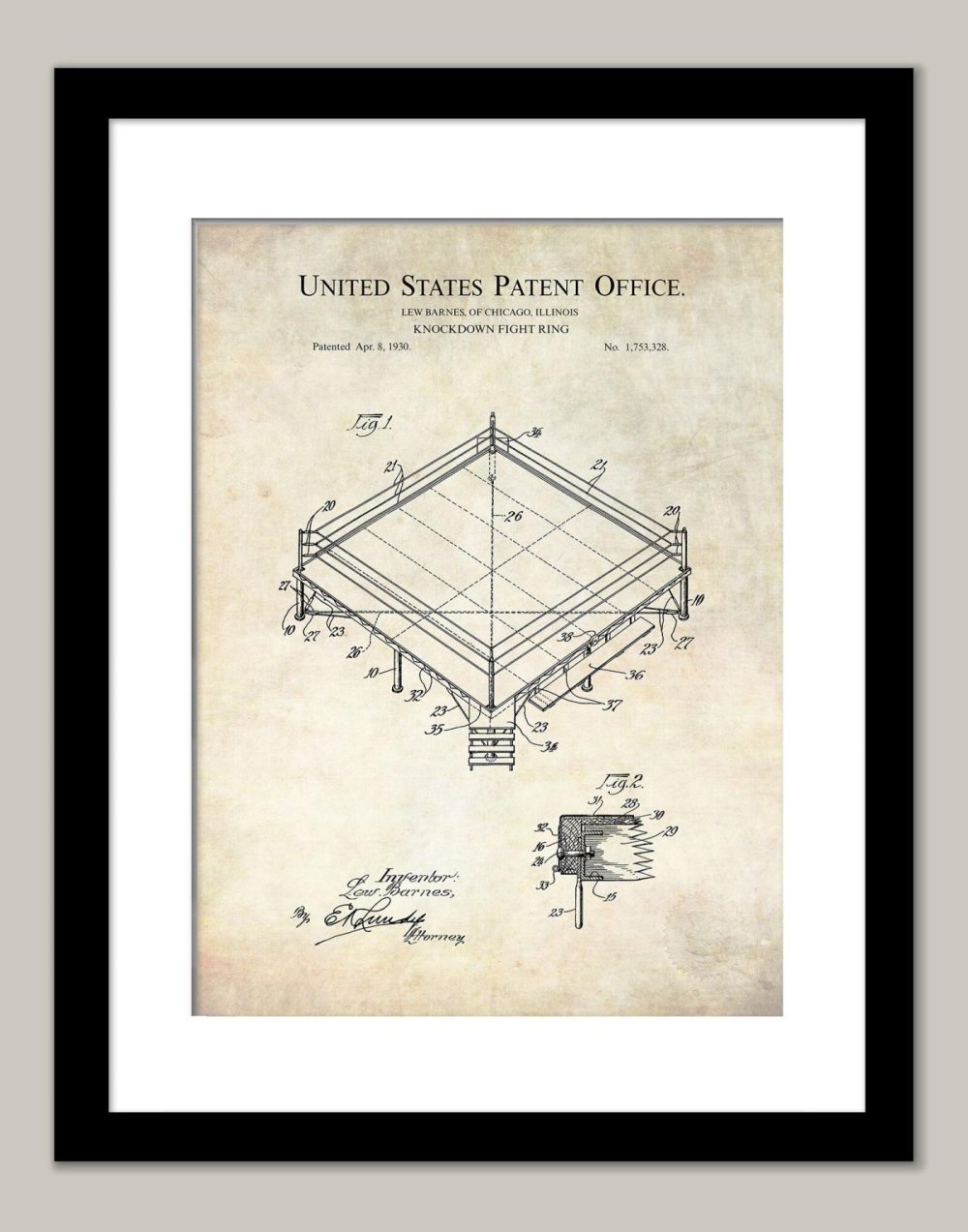 Sports | Boxing Ring Design | 1930 Patent Print Shop Antique