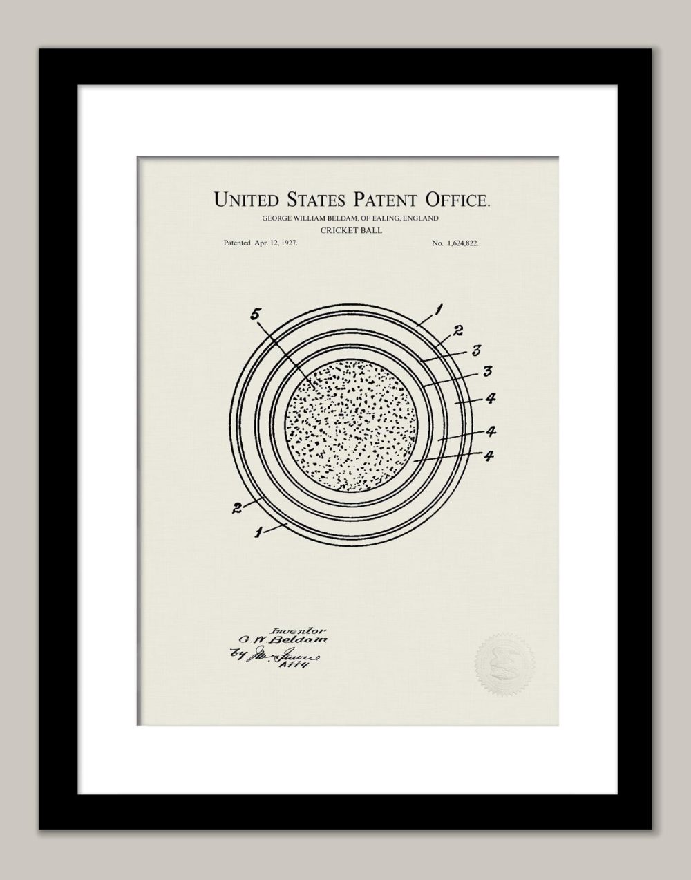 Sports | Cricket Ball Design | 1927 Patent Print Shop Antique