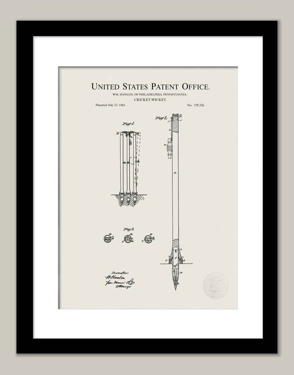 Sports | Cricket Wicket Design | 1882 Patent Print Shop Antique