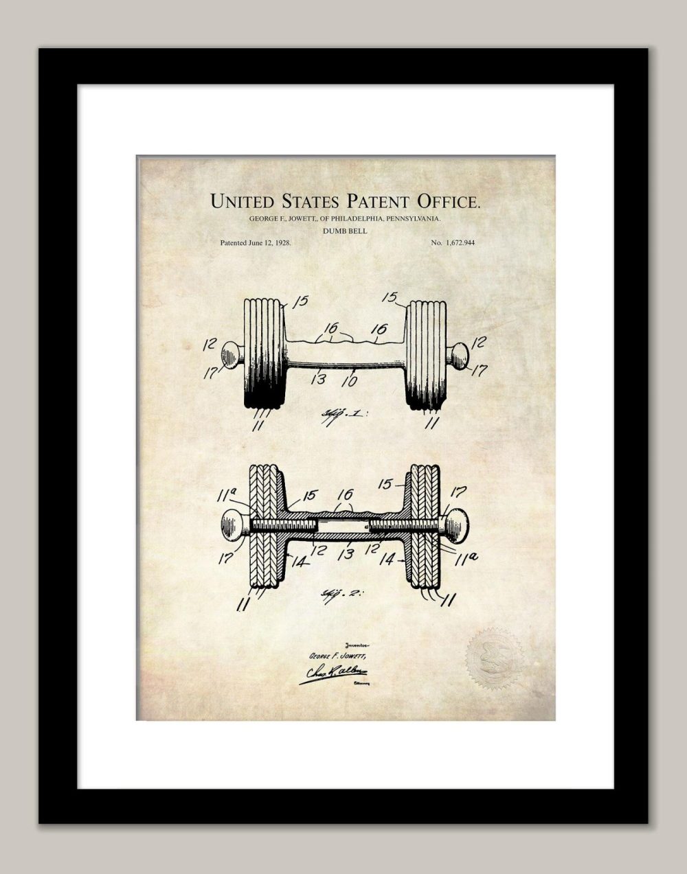 Sports | Dumb Bell Design | 1928 Patent Shop Antique