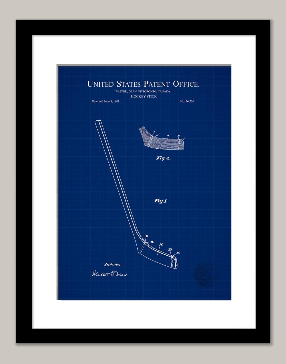 Sports | Hockey Stick Design | 1901 Patent Print Shop Antique