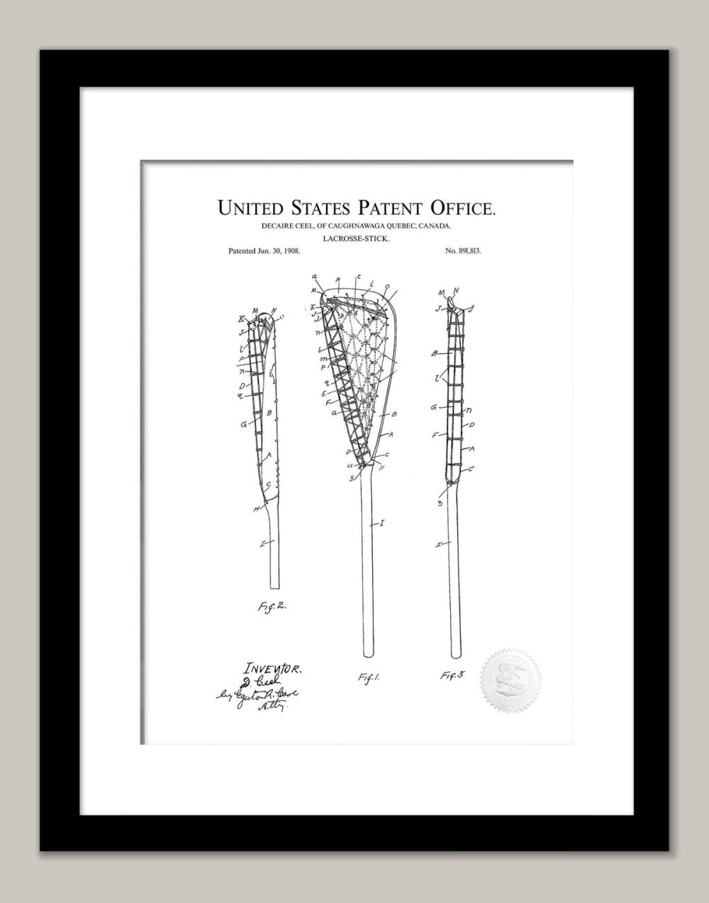 Sports | Lacrosse Stick Print | 1908 Patent Shop Antique