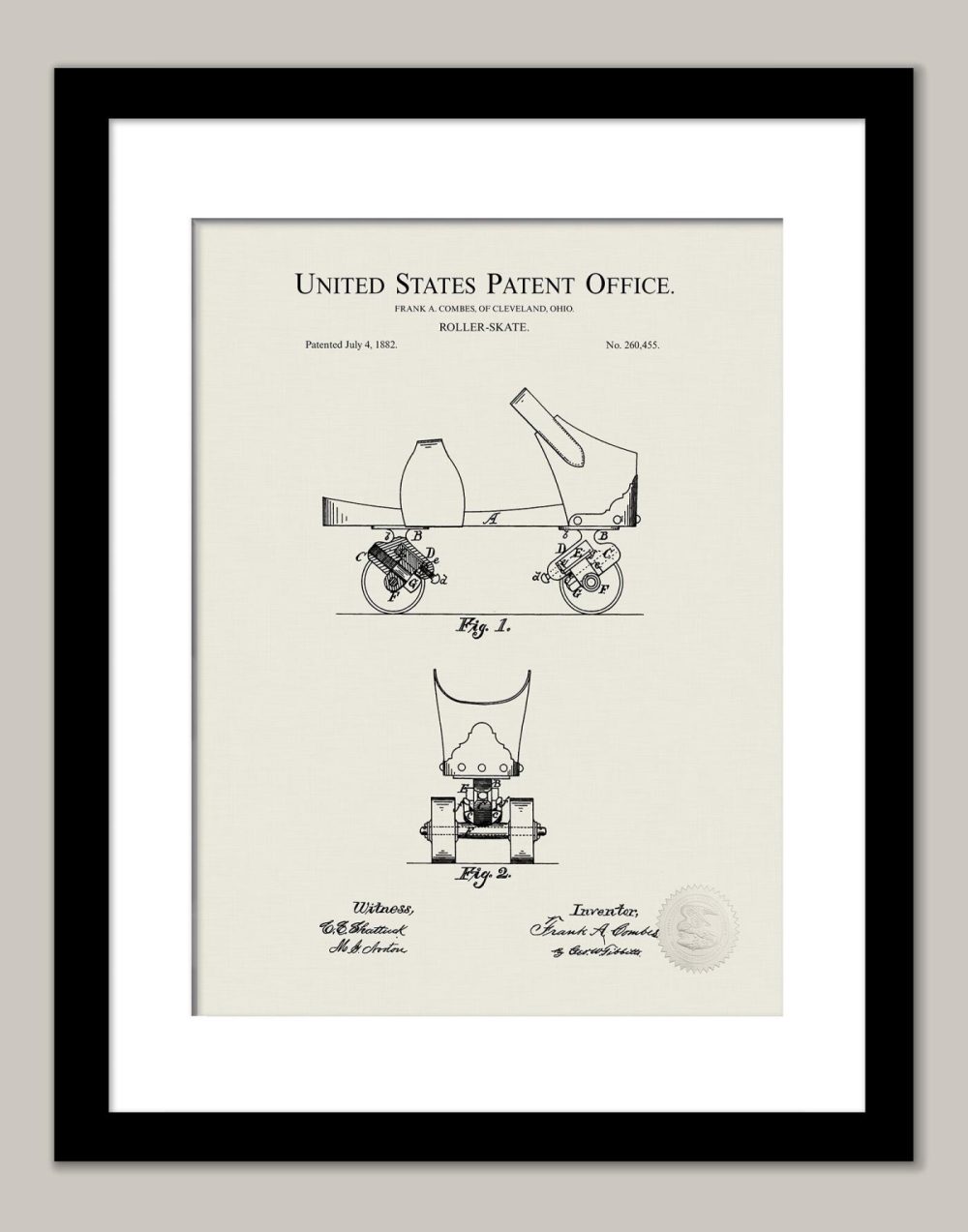 Sports | Roller Skate Design | 1882 Patent Print Shop Antique