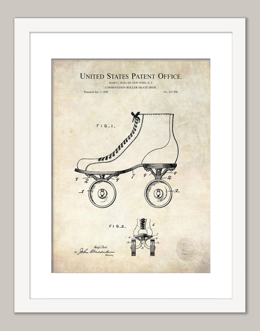 Sports | Roller Skate Design | 1899 Patent Shop Antique