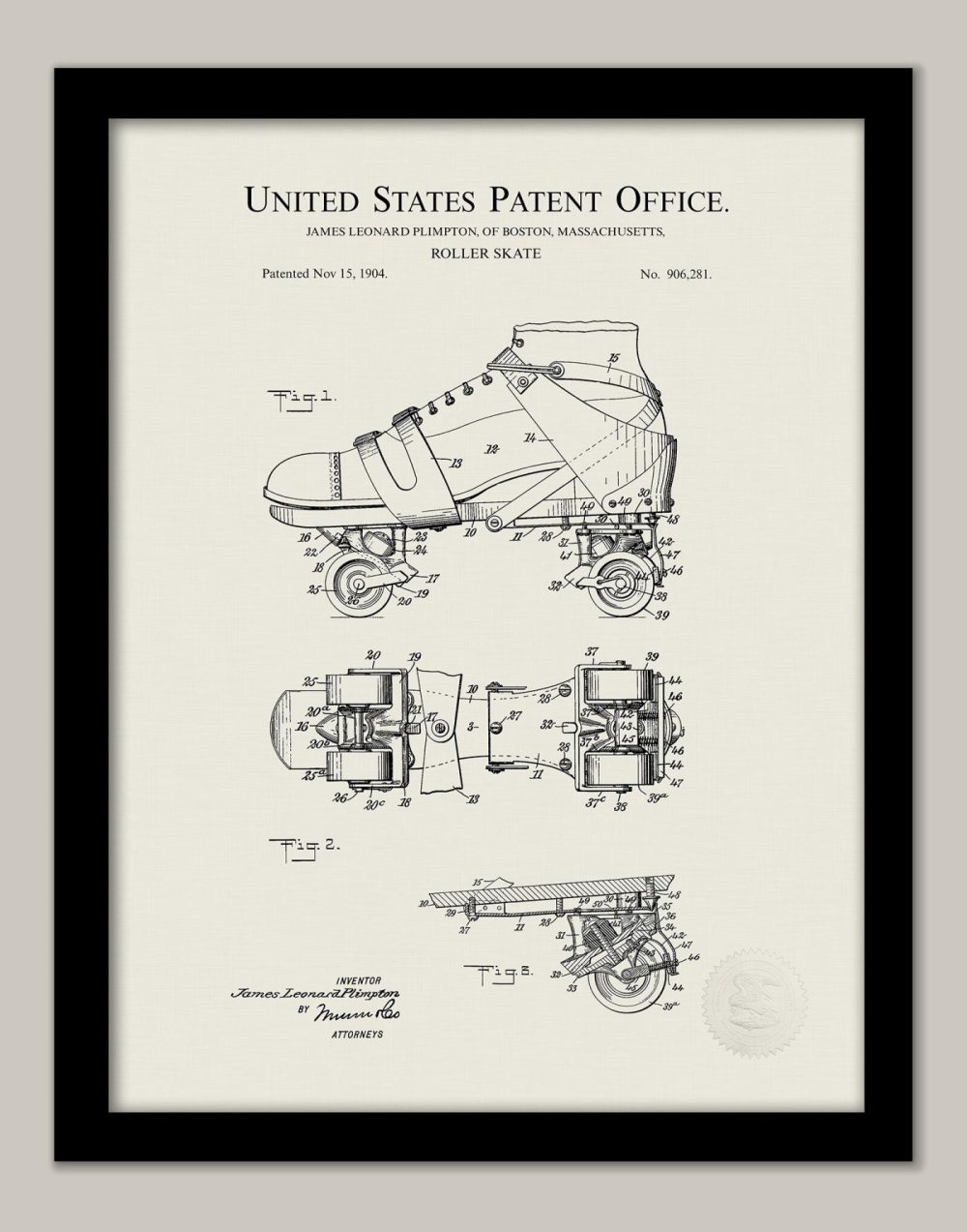 Sports | Roller Skate Design | 1904 Patent Print Shop Antique