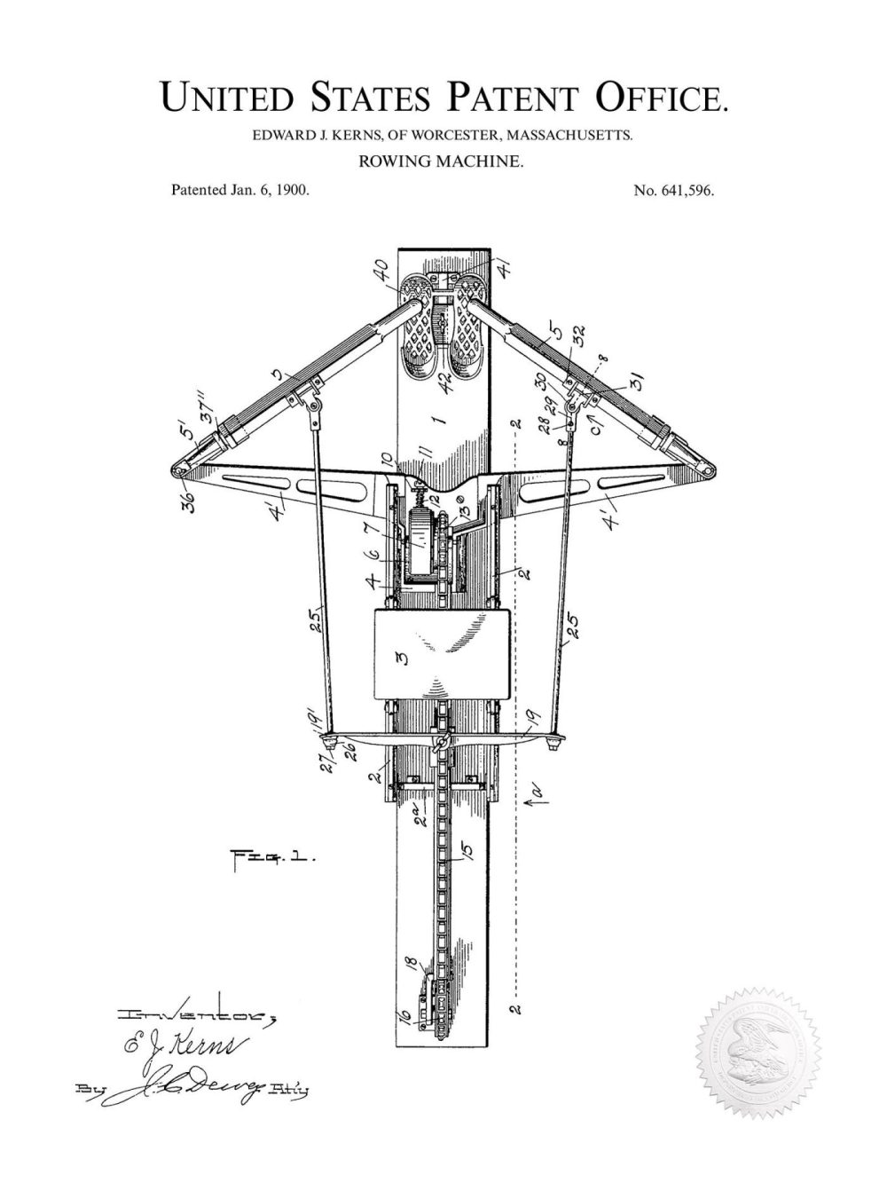 Sports | Rowing Machine Design | 1900 Patent Shop Antique