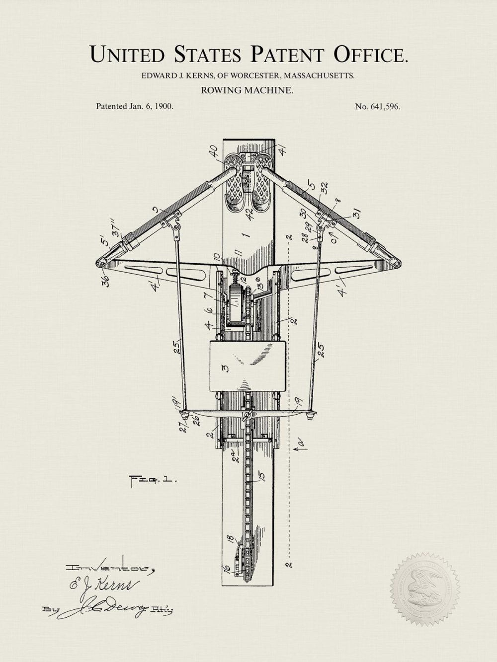 Sports | Rowing Machine Design | 1900 Patent Shop Antique