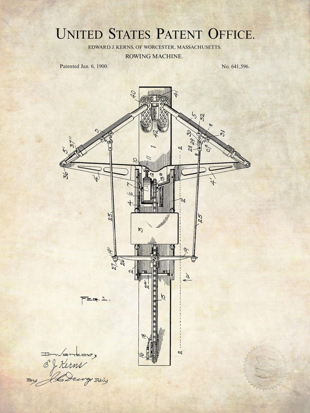 Sports | Rowing Machine Design | 1900 Patent Shop Antique