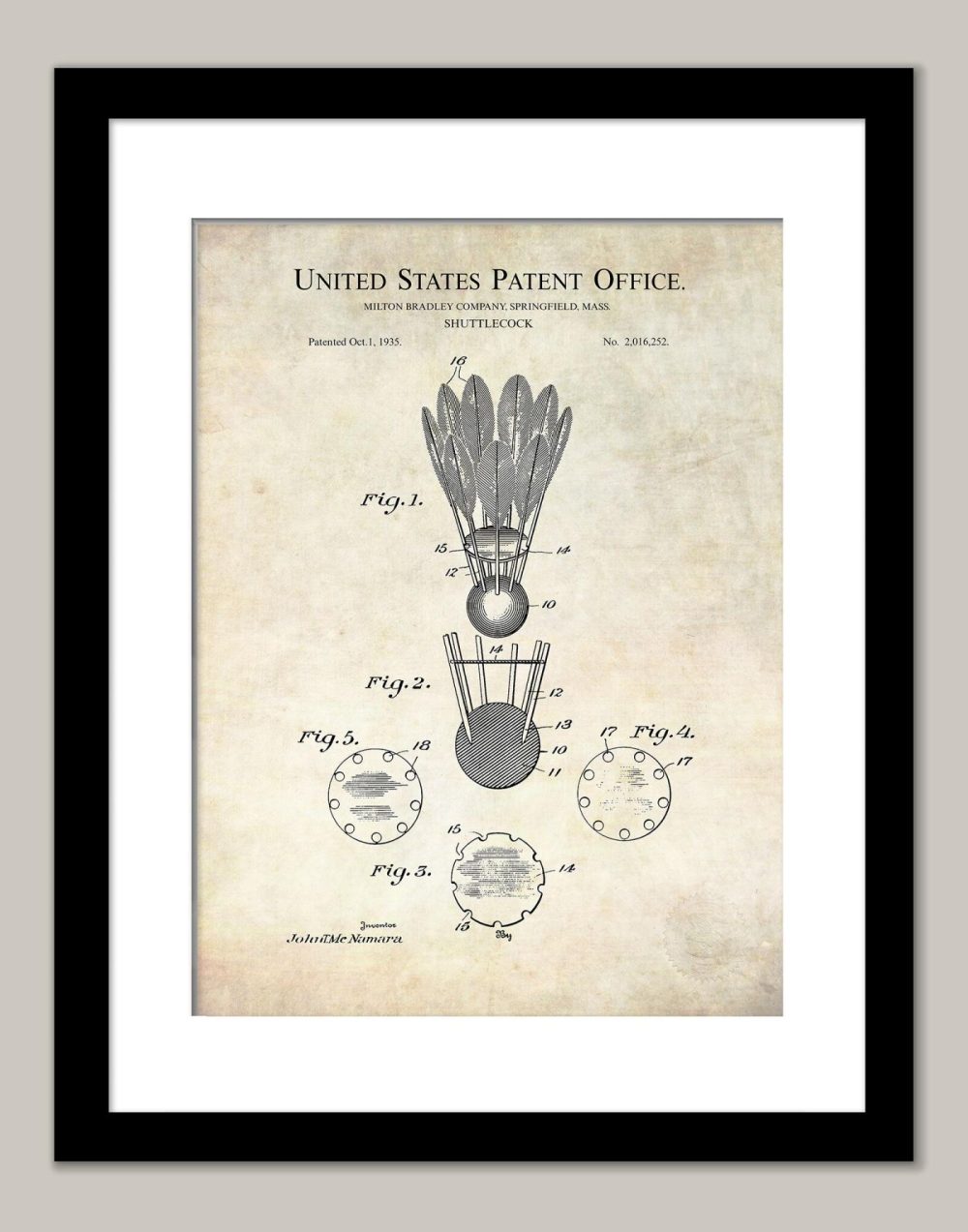 Sports | Shuttlecock Design | 1935 Badminton Patent Shop Antique