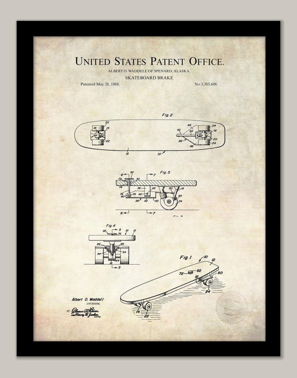 Sports | Skateboard Concept | 1968 Patent Print Shop Antique