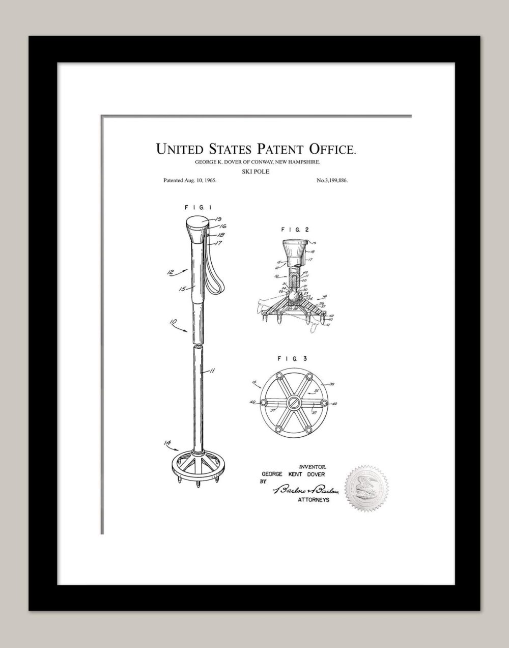 Sports | Ski Pole Print | 1965 Patent Shop Antique